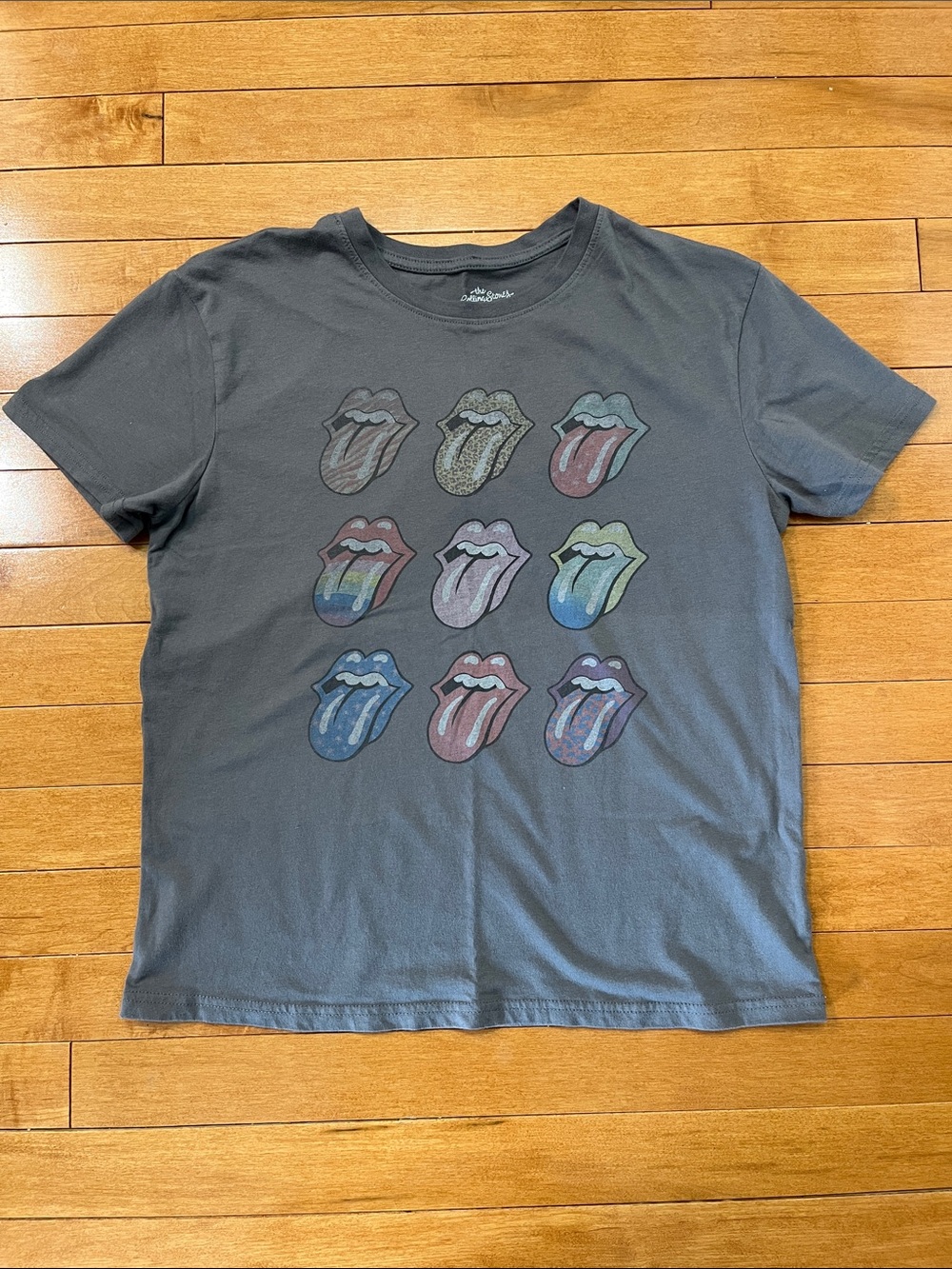 the Rolling Stones Short Sleeve Graphic Tee - Charcoal with Multicolor Tongues